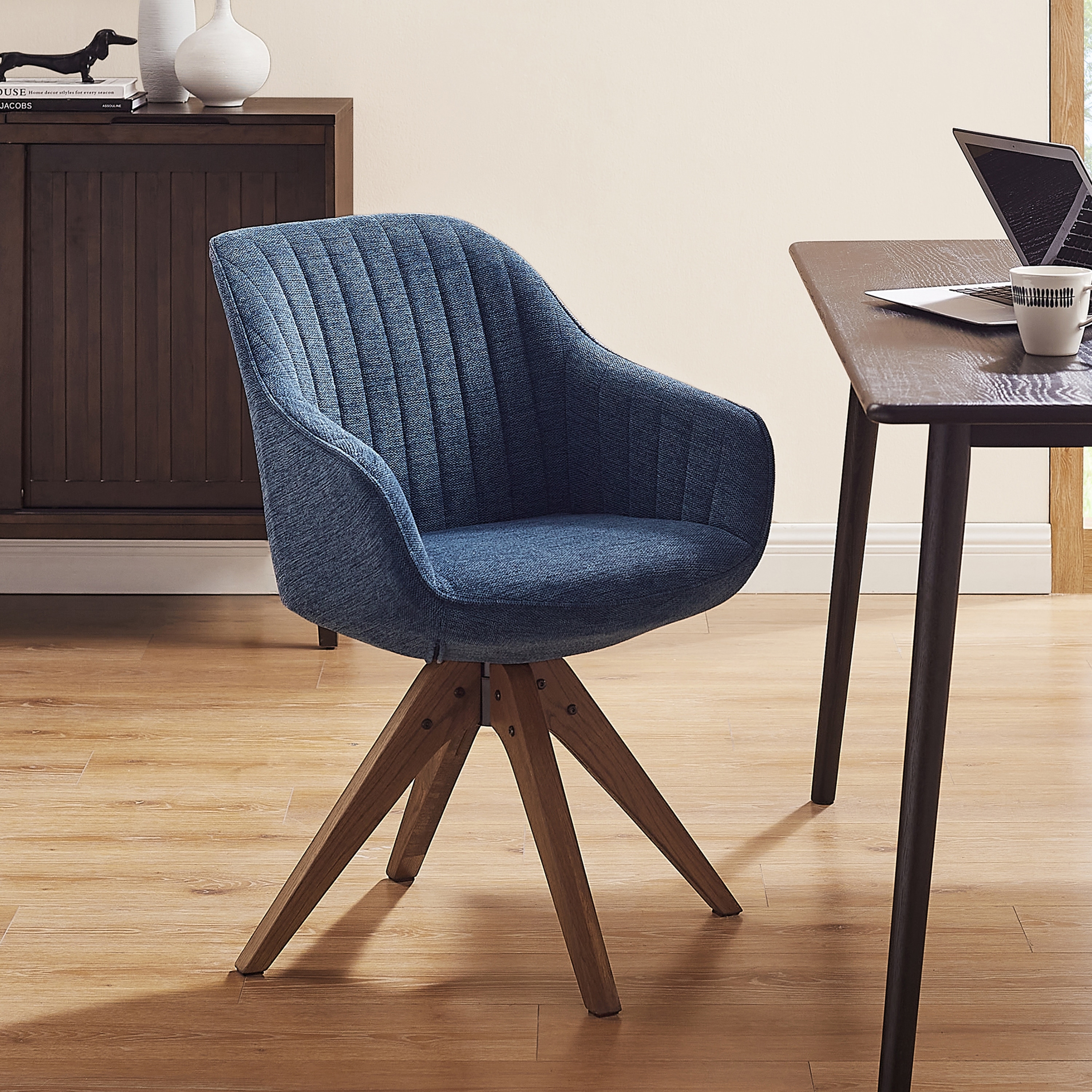 Art Leon Modern Home Office Swivel Arm Accent Chair with Wood Legs