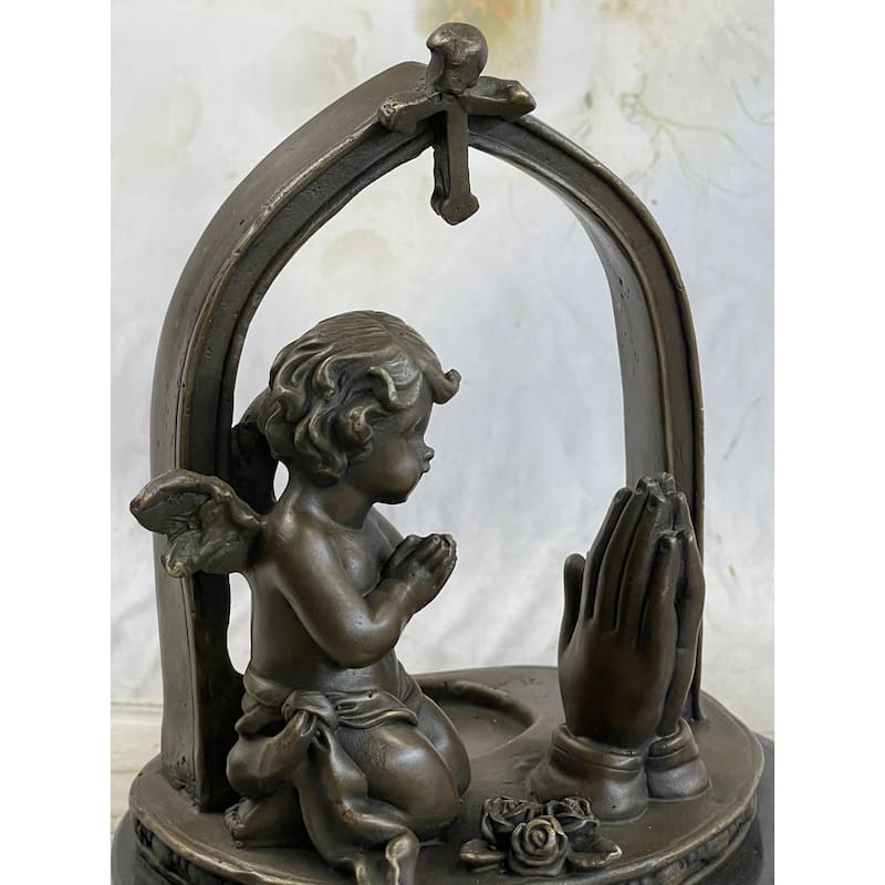 Bronze Sculpture Art Deco Winged Angel Religion Artwork Figurine Statue Gift