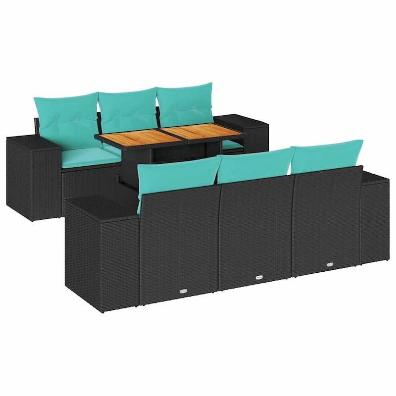 vidaXL Patio Sofa Set with Cushions Modular Lounge Seats 7 Piece Poly Rattan - 21.7 x 24.4 x 27.2