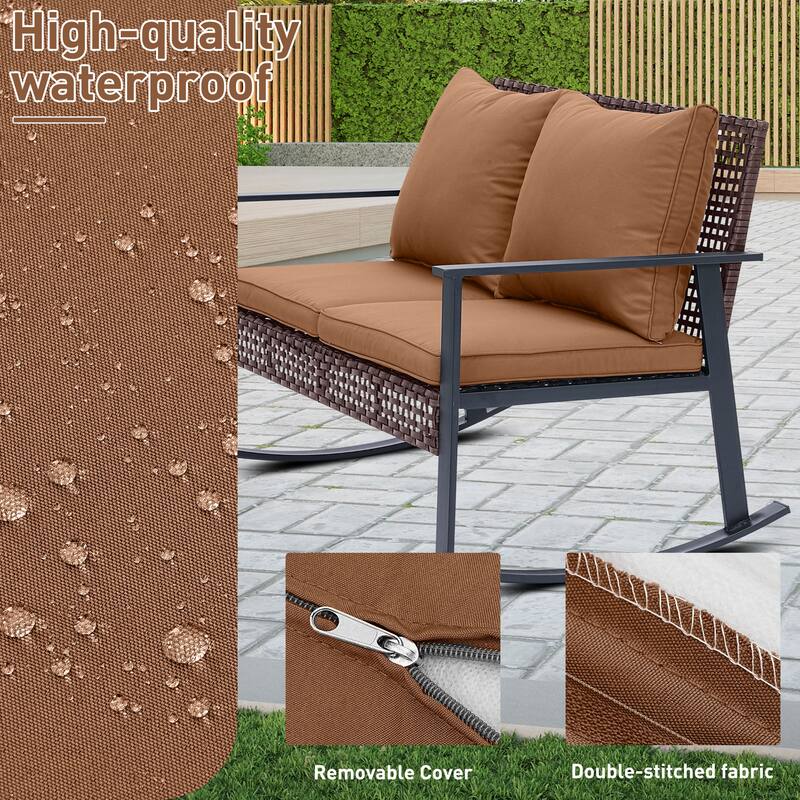 Ainfox Patio Double Outdoor Rocking Chair Bench Loveseat with Cushions