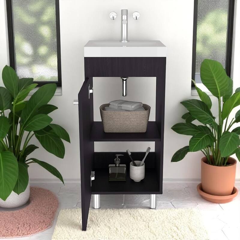 16" Bathroom Vanity with Integrated Sink,Compact Freestanding Cabinet with Storage,Ideal for Small Bathrooms,No Faucet Included