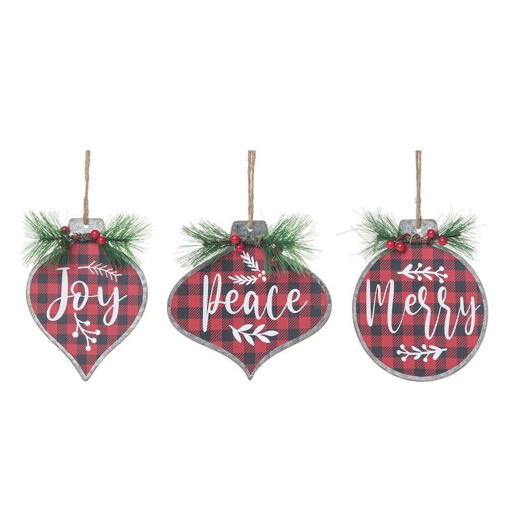 Transpac Metal 5.51 in. Multicolored Christmas Buffalo Plaid Ornament Set of 3