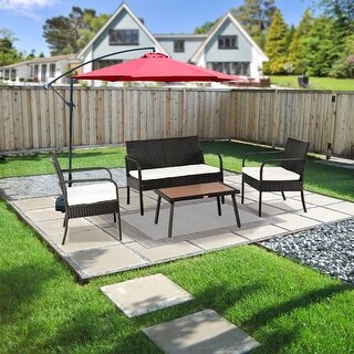 Patio Rattan Wicker 4PCS Conversation Set with Cushions - Bed Bath ...