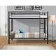 preview thumbnail 1 of 14, Metal Frame Twin over Twin Size Modern Style Bunk Bed with Safe Stairs,No Box Spring Required and Easy Assembly Black