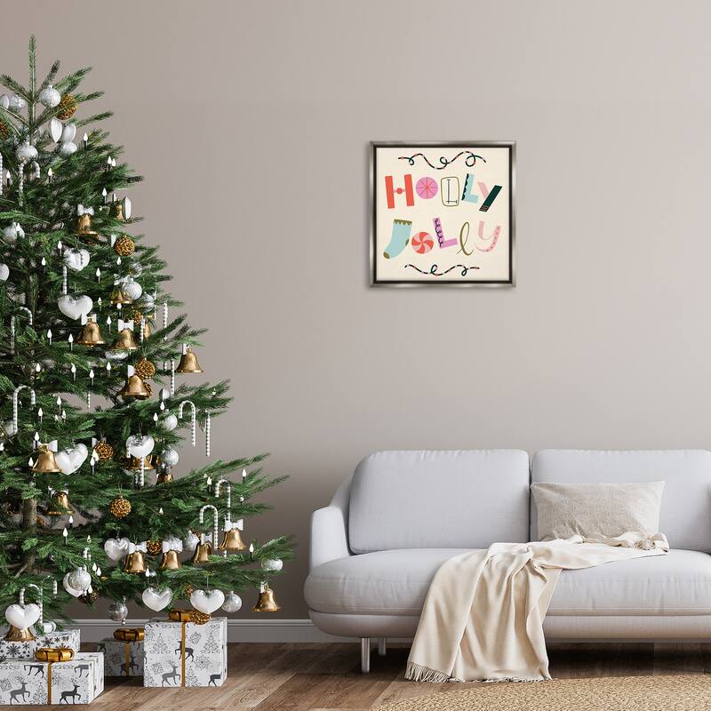 Stupell Holly Jolly Eclectic Holiday Framed Floater Canvas Wall Art Design By Sazerelli Designs