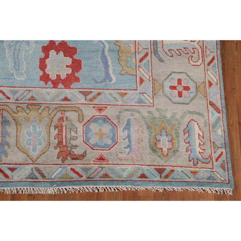 Light Blue Oushak Style Area Rug Handmade Wool Carpet - 9'0" x 11'9"