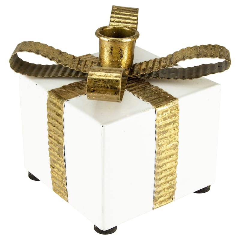 4.5" Metal Gift Box Christmas Taper Candle Holder