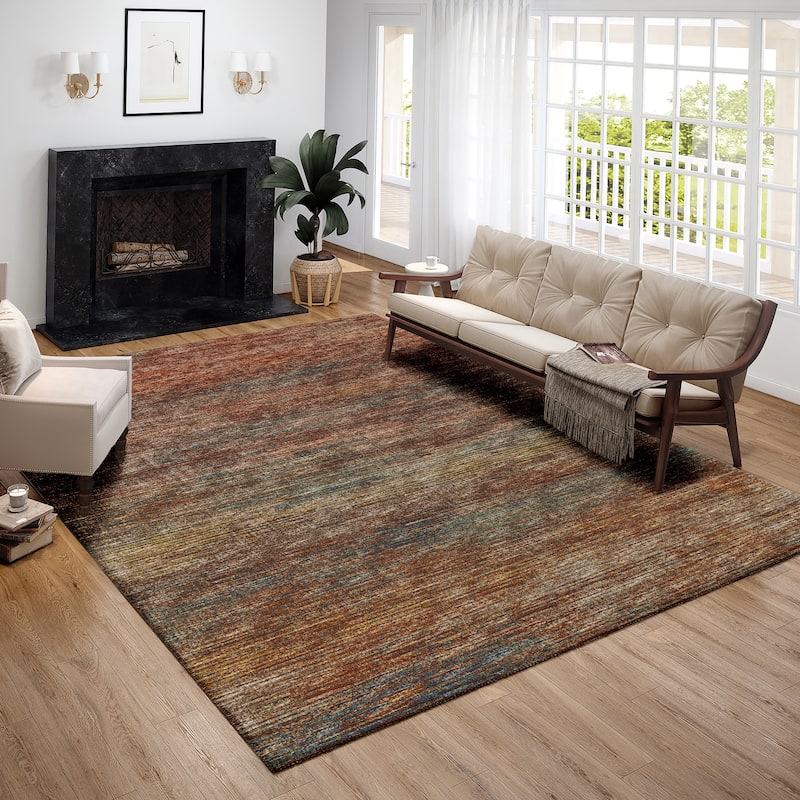 Indoor/ Outdoor Marston Dynamic Transitional Striped Washable Area Rug - 5' x 7'6" - Canyon
