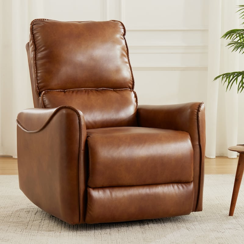 Brown Color Air Leather Electric Recliner Chair With Rocker And Swivel