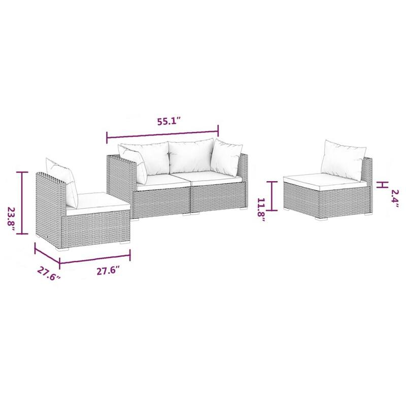 Joez 4pc Outdoor Modular Lounge Sofa Set, Coffee Table, Rattan, Red