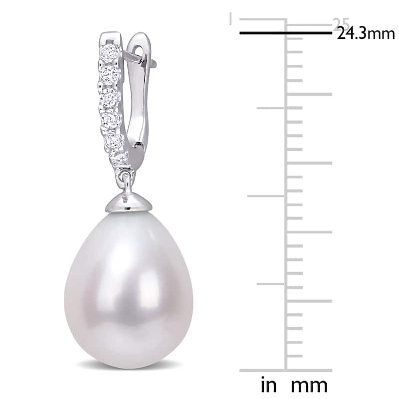 Miadora Sterling Silver Cultured Freshwater Pearl and Cubic Zirconia Drop Huggie Earrings (8.5-9mm)