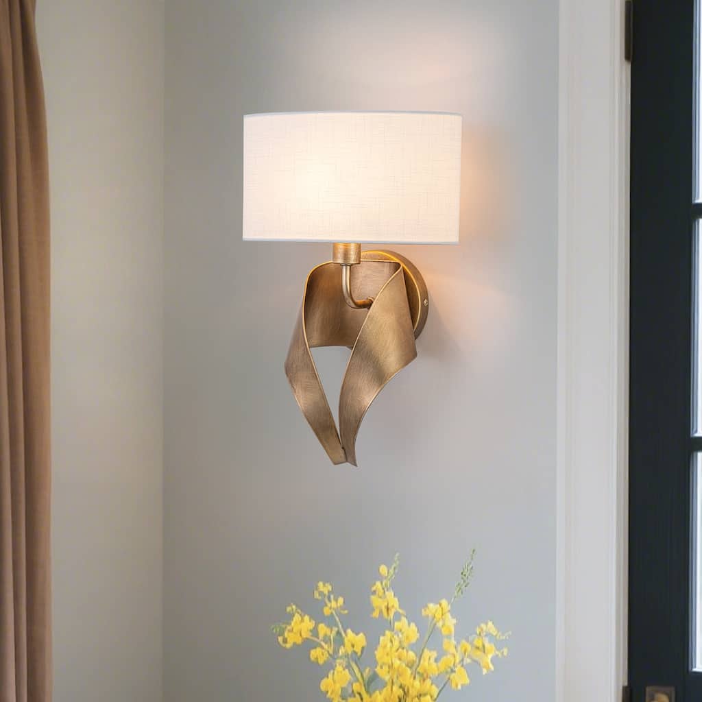 1-Light Half-Round Open Fabric Shade Metal Frame Wall Sconce Modern