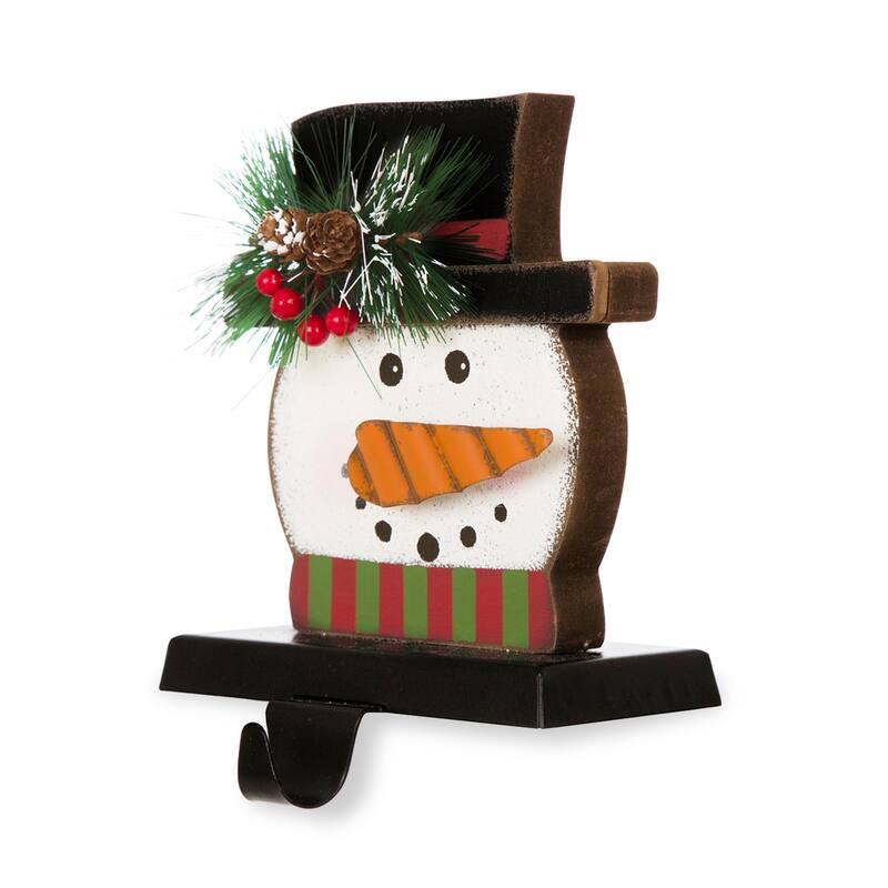 Glitzhome Christmas Wooden/Metal LED Snowman Paw Stocking Holders Mantel Ornament