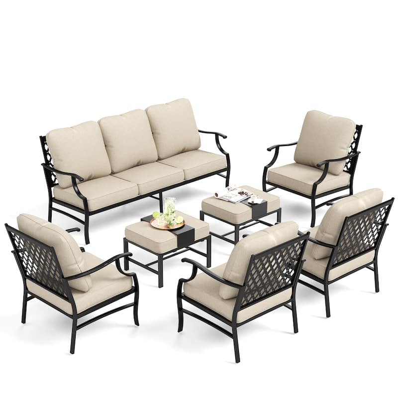 MAISON ARTS Patio Conversation Sets 5/7/9-Seat, Sofa Set with 2 Single Sofa Chairs, 3-Seater Sofa, Ottoman and Coffee Table