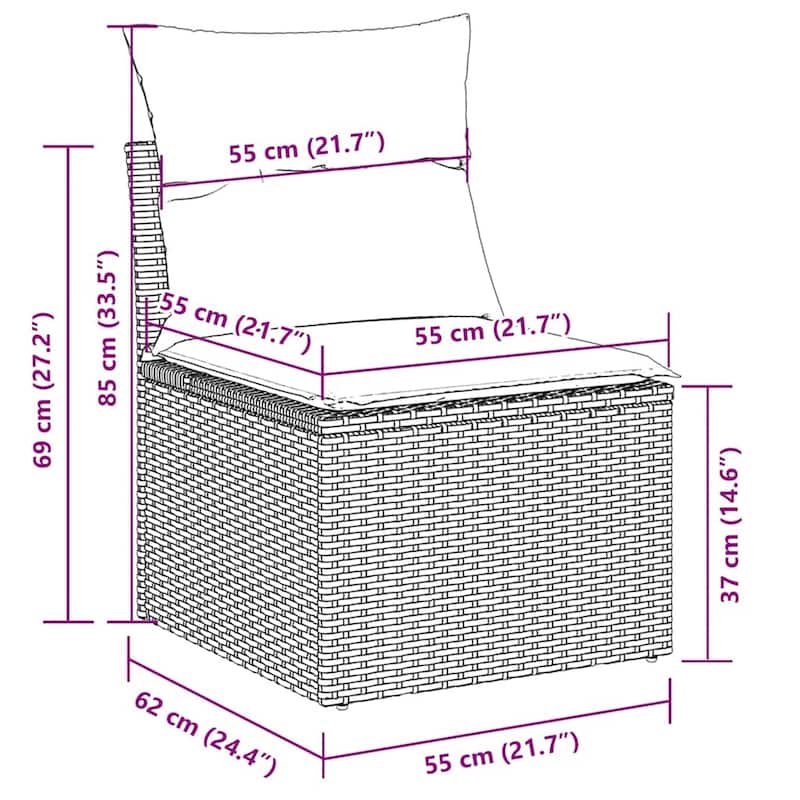 vidaXL Patio Sofa Set with Cushions Outdoor Furniture 5 Piece Poly Rattan - 21.7 x 39.4 x 28.7 in