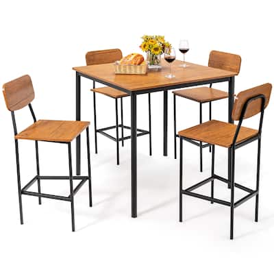 5 PCS Dining Table Set Counter Height Table and 4 Bar Stool Set