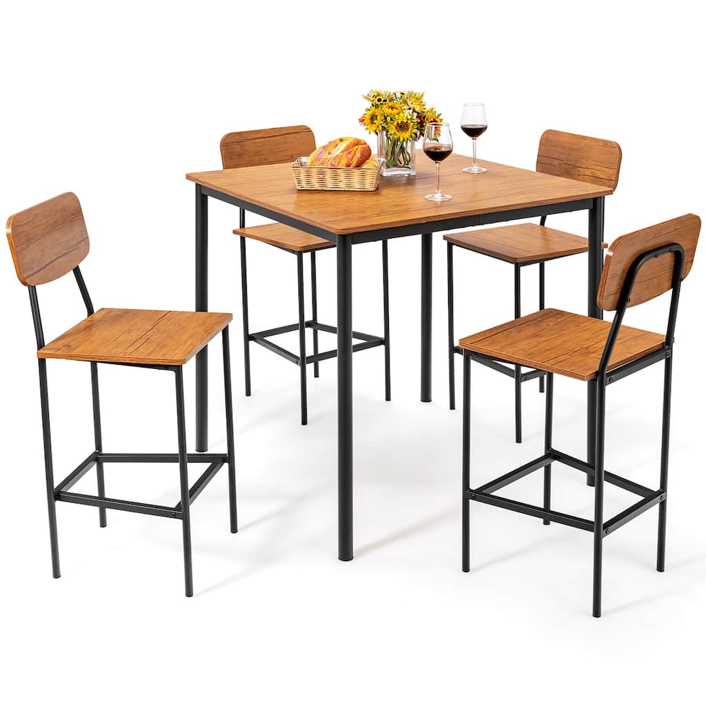 5 PCS Dining Table Set Counter Height Table and 4 Bar Stool Set