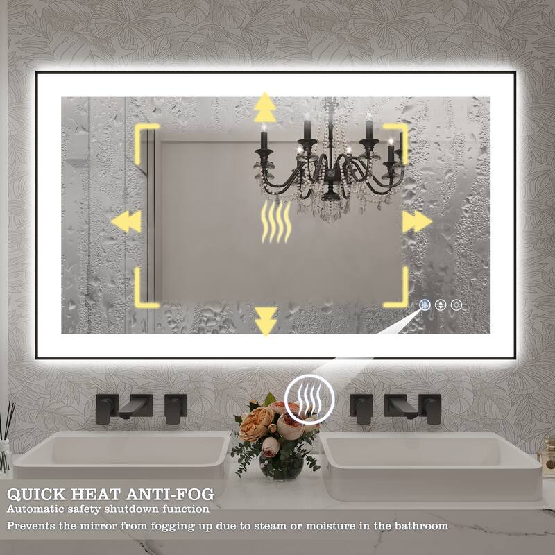 Rectangular Aluminum Framed Backlit and Front Light LED Wall Bathroom Vanity Mirror - N/A