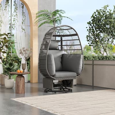 Outdoor Swivel Chair with Cushions, Rattan Egg Patio Chair with Rocking Function for Balcony, Poolside and Garden