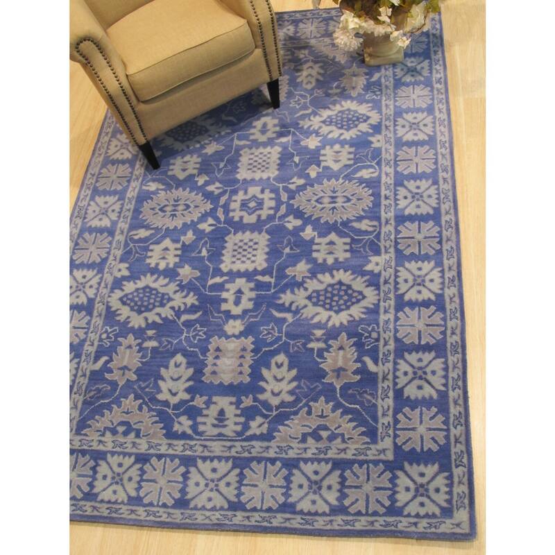 Blue Hand-Tufted Wool Traditional Overdyed Rug, 5' x 8' - Monochrome modern style with soft wool pile. - N/A