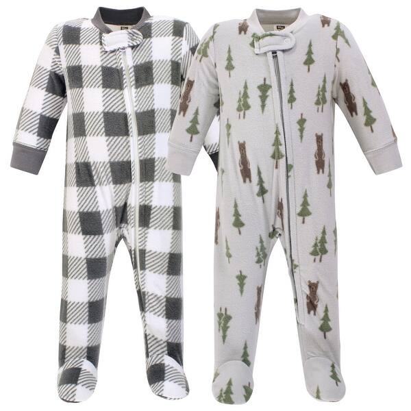 slide 1 of 1, Hudson Baby Infant Boy Fleece Zipper Sleep and Play 2pk, Forest Bear 0-3 Months - Forest Bear