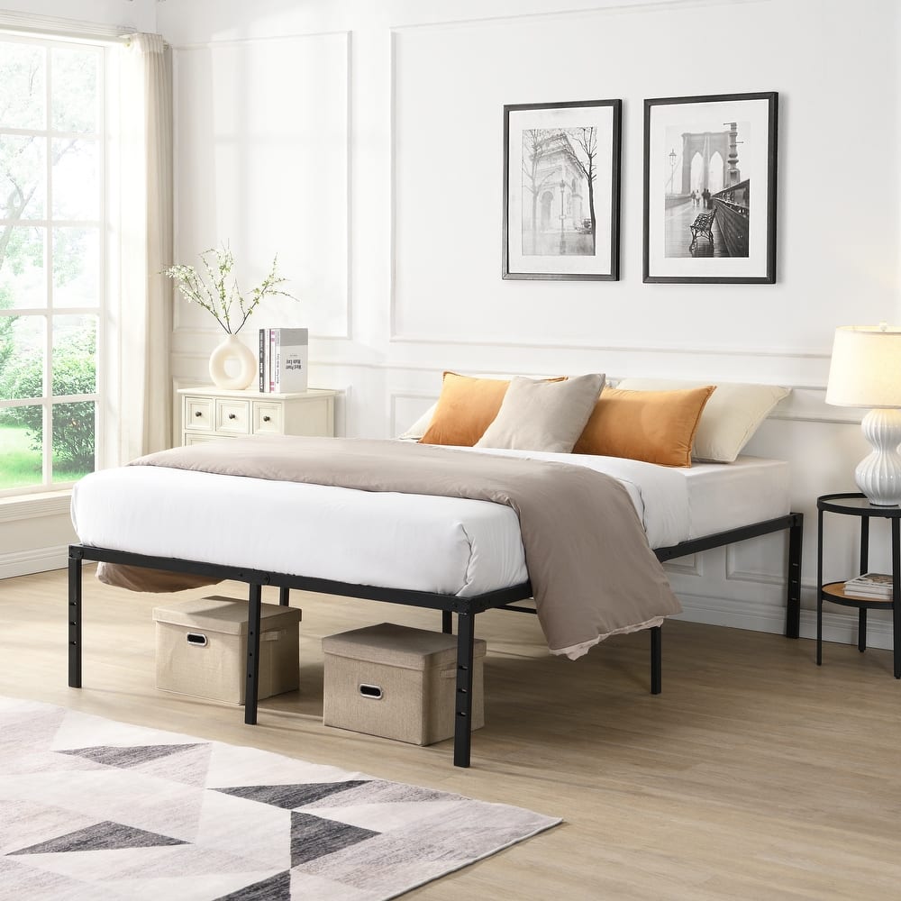 Metal Platform Bed Frame without Headboard, Heavy Duty Metal Bed Frame, No Box Spring Needed, Under Bed Storage