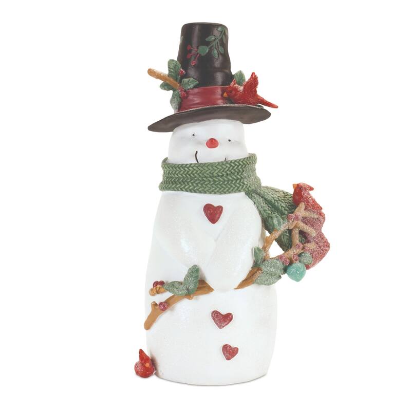 Glittered Snowman Christmas Figurine with Cardinals - 8.25"