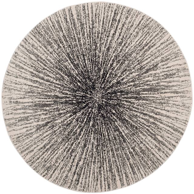 SAFAVIEH Evoke Juli Abstract Boho Burst Rug - 4' x 4' Round - Black/Ivory