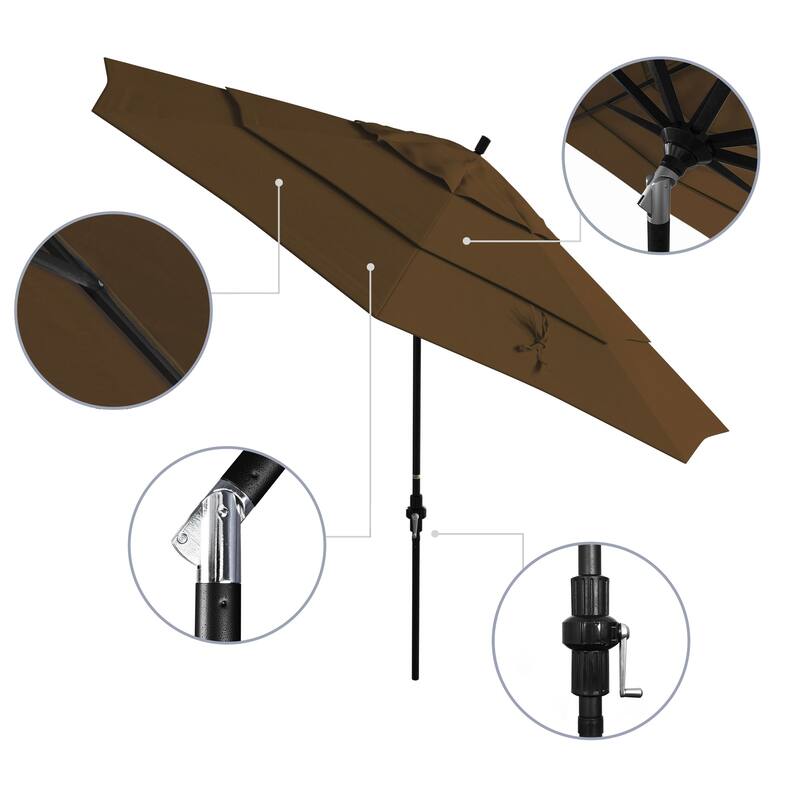 California Umbrella 11' Rd Golden State Series Patio Umbrella Black Aluminum Frame Crank Lift Collar Tilt Pacifica