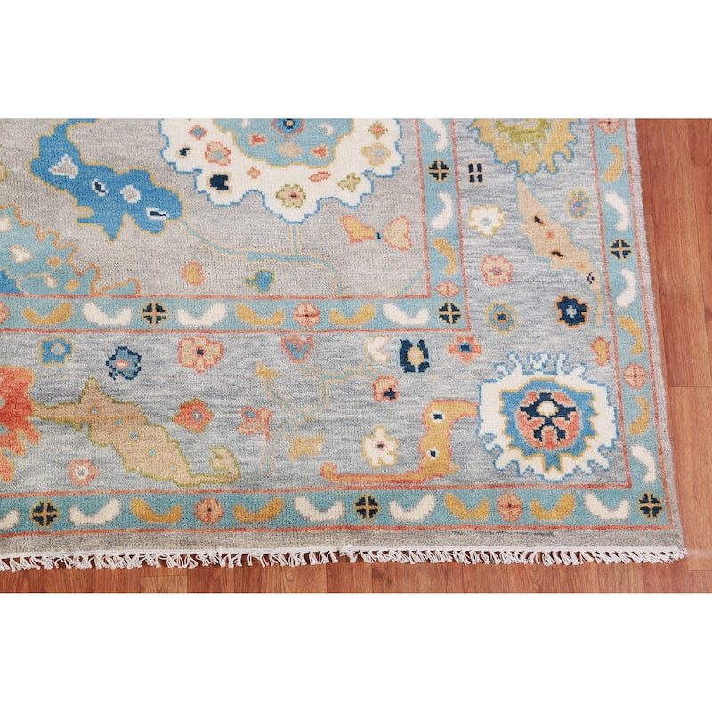 Hand Knotted Oriental 100% Wool Carpet Transitional All-Over Greys & Charcoal Oushak Area Rug - 9' 0'' X 8' 10''