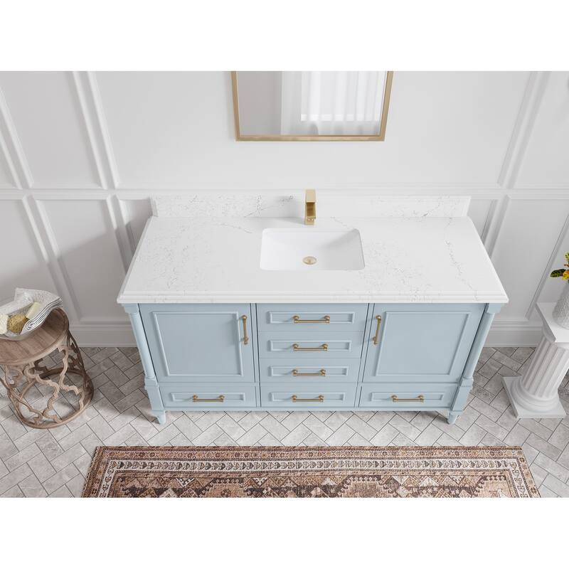 Willow Collections 60 in. W x 22 in. D Aberdeen Single Bowl Sink Bathroom Vanity in Pewter Green with Countertop