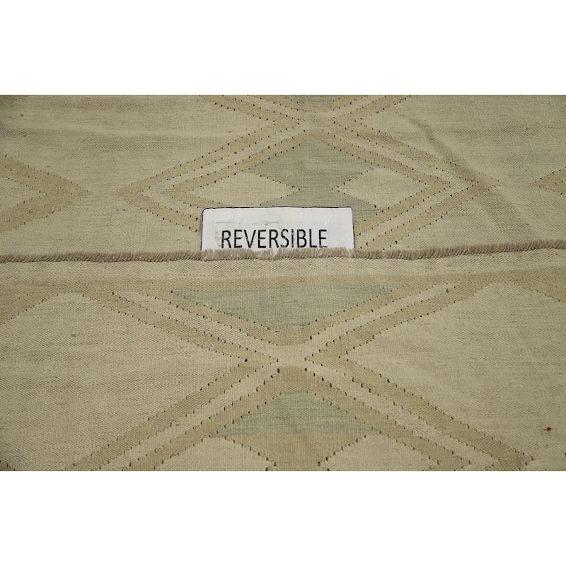 Hand Woven Oriental 100% Wool Carpet Southwestern Tribal Beige & Ivories Kilim Area Rug - 12' 10'' X 9' 9''