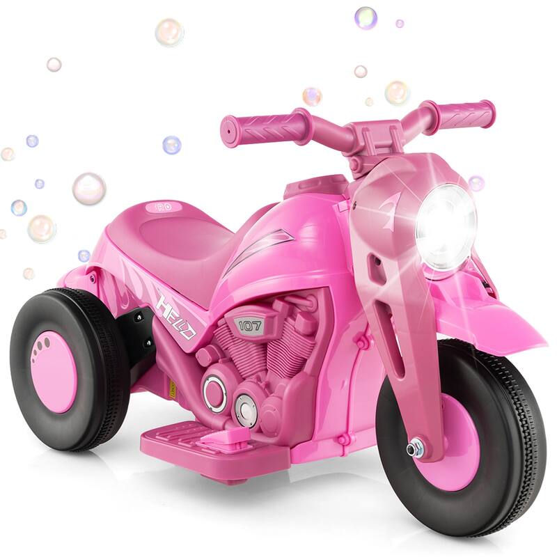6V Kids Electric Ride on Motorcycle with Bubble Maker and Music - 32"x 14" x 17" - Pink