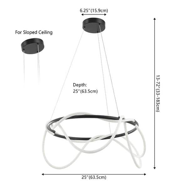 dimension image slide 0 of 3, Nuvola 25" Contemporary Minimalist 360 Adjustable Silicone Neon Rope Dimmable Integrated LED Chandelier, by JONATHAN Y