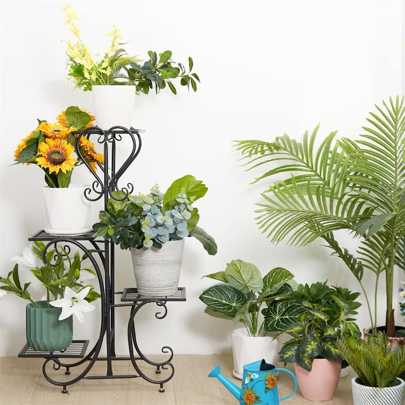 Metal Plant Stand 4 Tier Flower Pot Display Rack Black