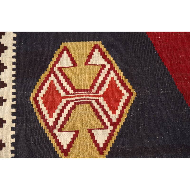 Red Kilim Qashqai Persian Vintage Area Rug Hand-Woven Wool Carpet - 4'3"x 6'7"