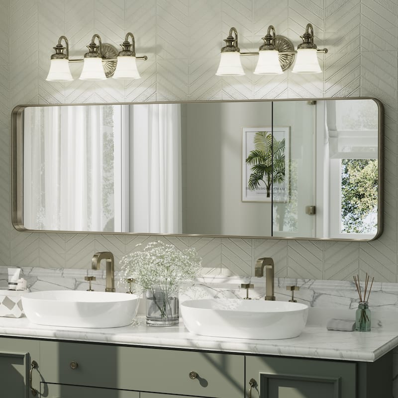 Aluminum Alloy Framed French Cleat Mounted Tempered Glass Wall Vanity Mirror - 65" x 22" - Bronze
