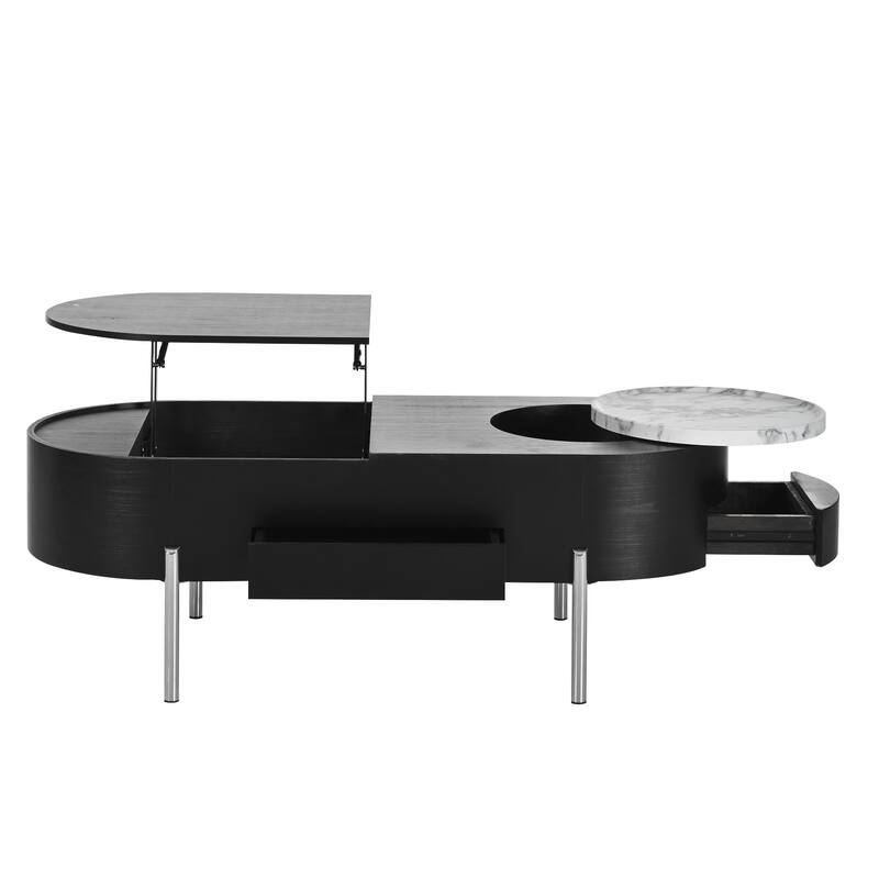 Lift Top Coffee Table with 360-degree Rotating Tray and Hidden Compartment, Modern Center Table w/ Lift Tabletop for Living Room