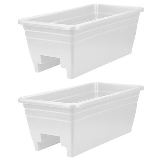 HC Companies 24 Inch Deck Rail Box Planter with Drainage Holes, White (2 Pack) - 1.4