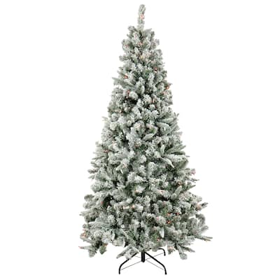 National Tree Company 6.5 ft. Pre-lit Artificial Feel Real Snowy Mixed Pine Hinged Tree, 400 Multi Lights- UL - 6.5 Foot