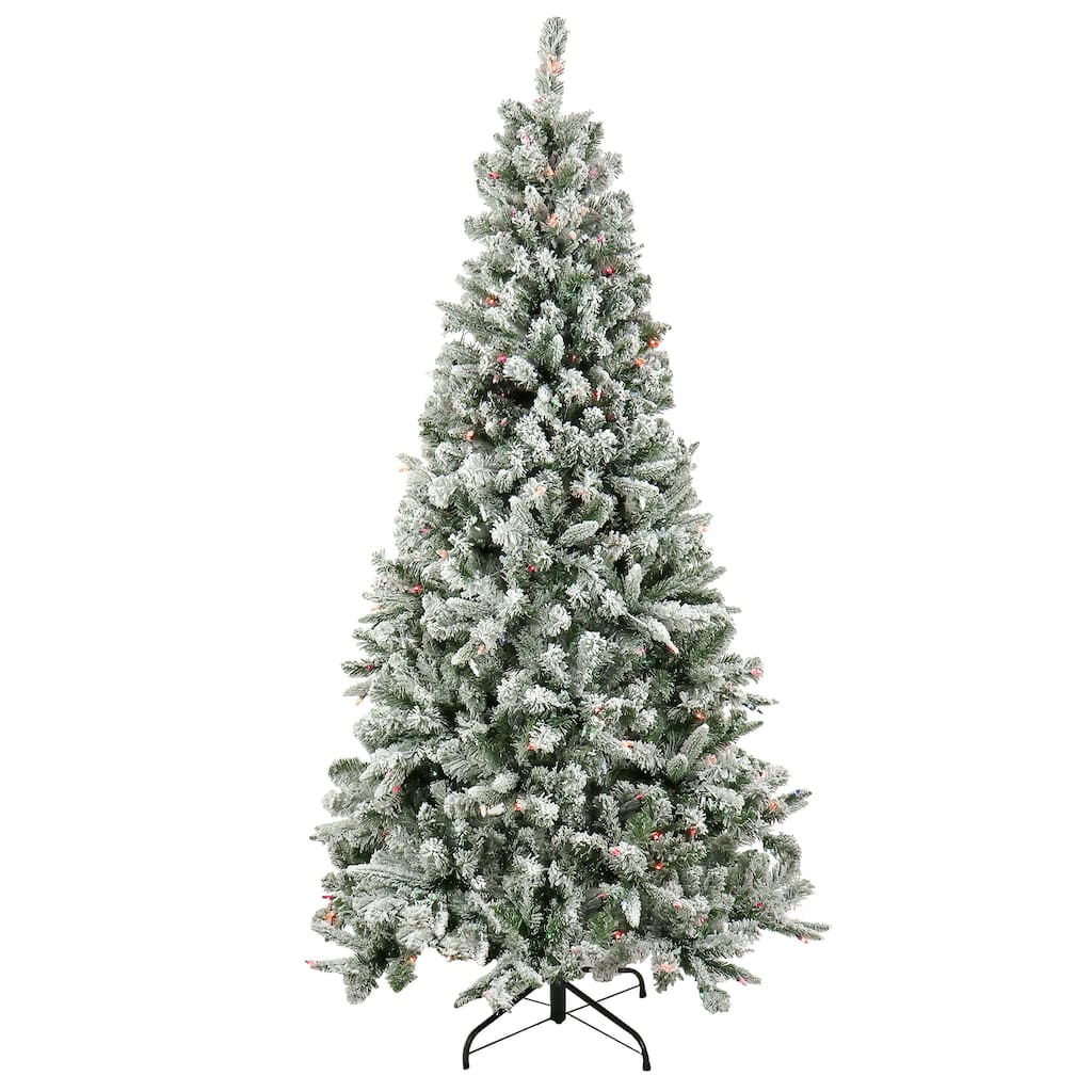 National Tree Company 6.5 ft. Pre-lit Artificial Feel Real Snowy Mixed Pine Hinged Tree, 400 Multi Lights- UL - 6.5 Foot