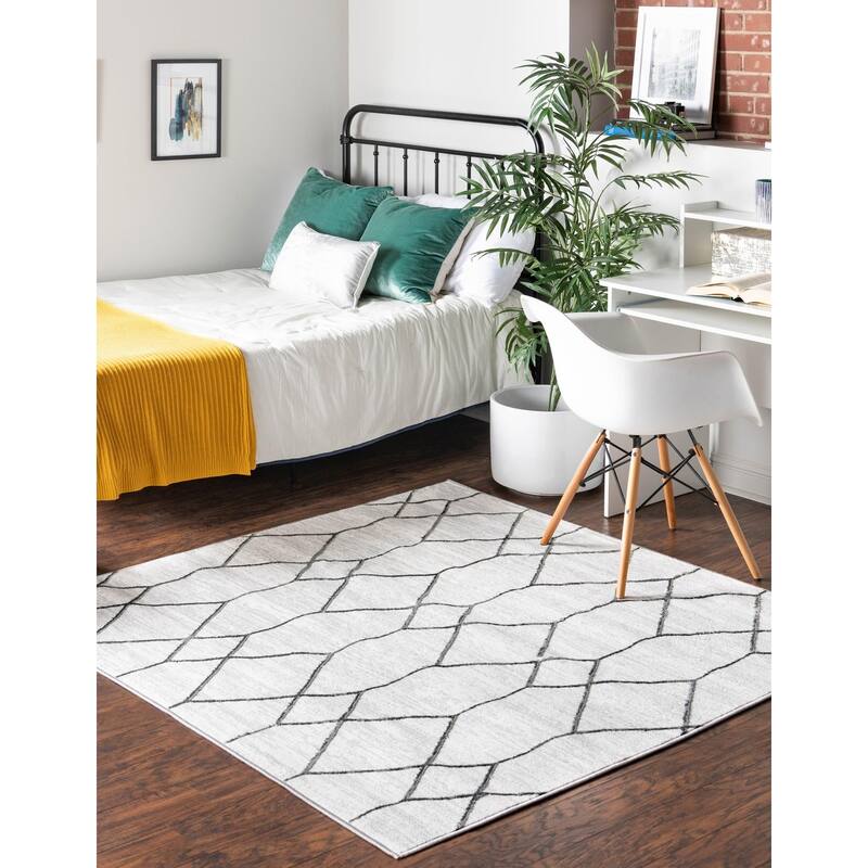 Contemporary Ahora Collection Area Rug - 5'3" Square - Ivory
