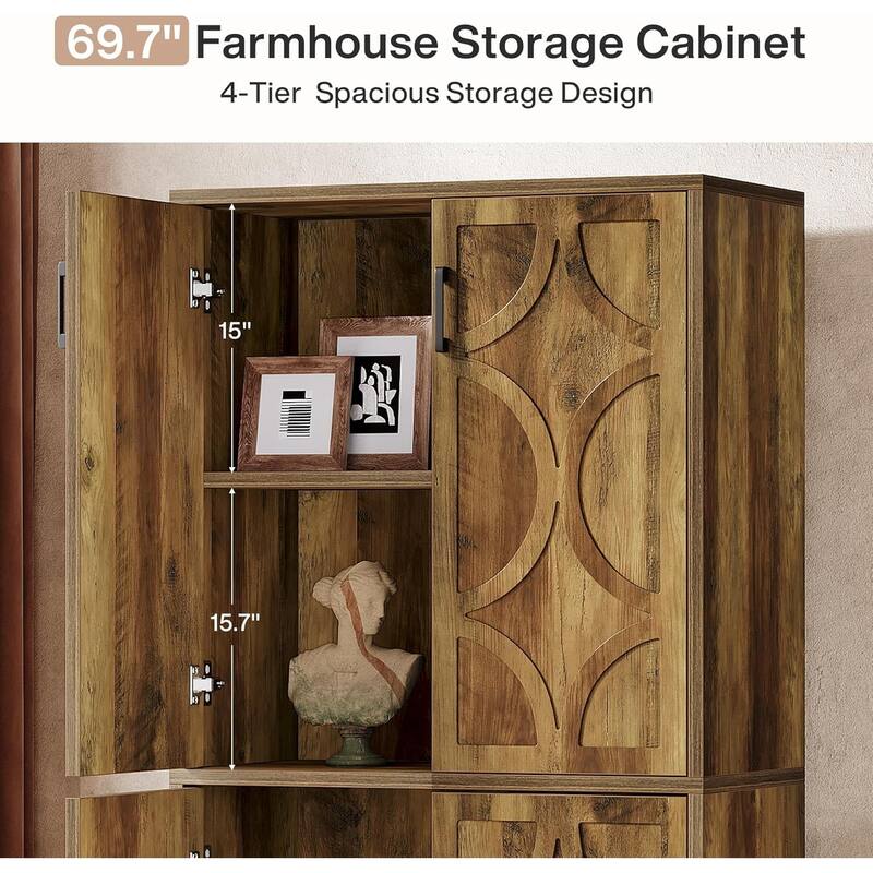 69.7" Tall Bookcase, 4-Tier Farmhouse Wooden Bookshelf Display