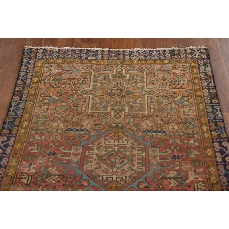 Vegetable Dye Handmade Gharajeh Persian Vintage Runner Rug - 3'3"x 7'4"