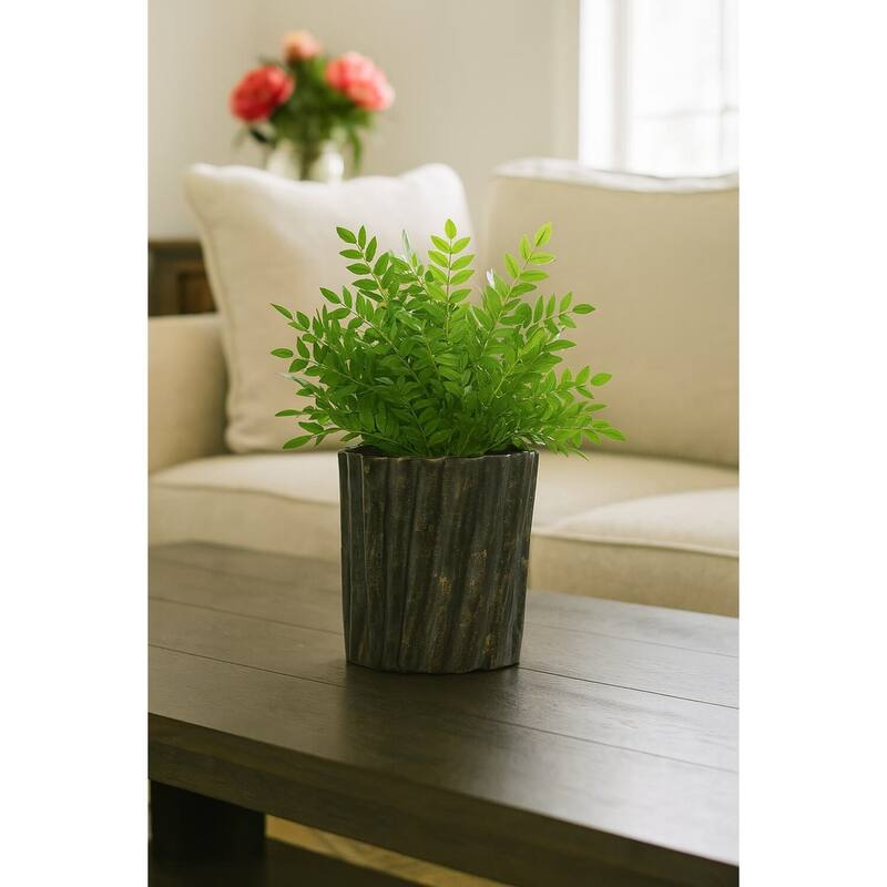 HomeStock Green Locust Spray in Oval Ceramic Planter - Lush Faux Branch for Elegant Natural Decor - 19