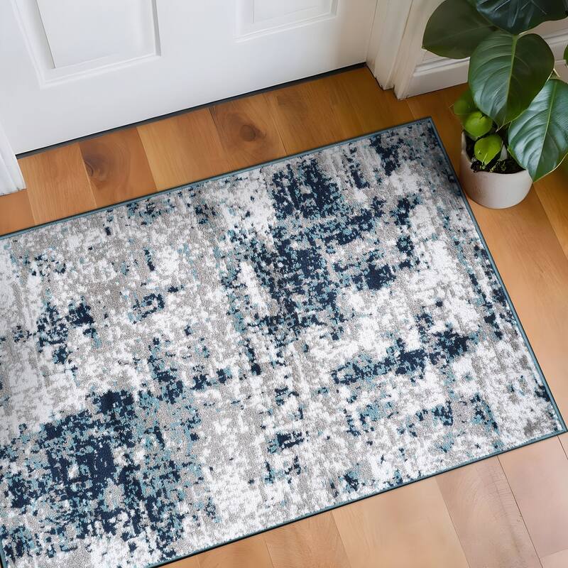 World Rug Gallery Distressed Abstract Area Rug - 2' 7" x 4' - Blue