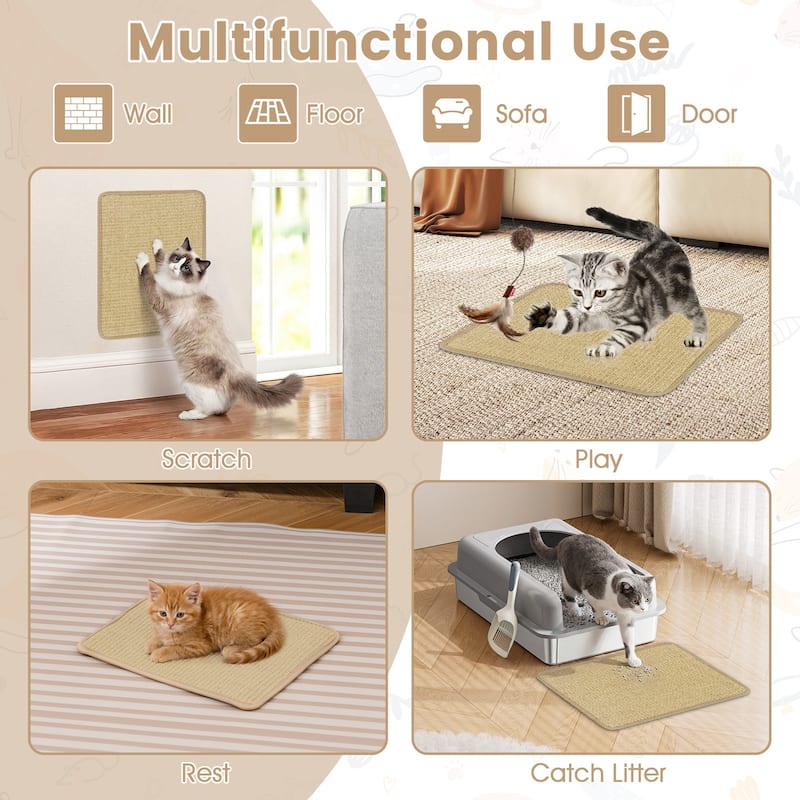Gymax 12-Piece Cat Scratcher Mat Set 16''x12'' Natural Sisal Pads for