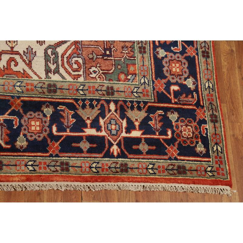 Medallion Heriz Serapi Indian Area Rug Handmade Wool Carpet - 8'11" x 11'10"