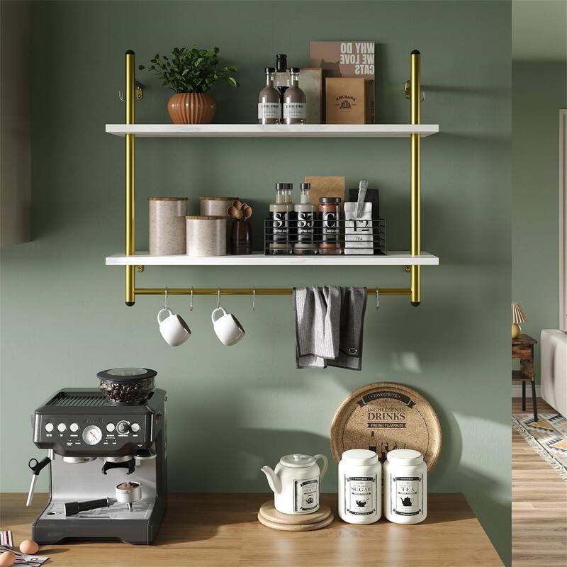 Bestier Pipe Shelf Industrial Floating Shelving - 9.4"D x 31.5"W x 25.2"H