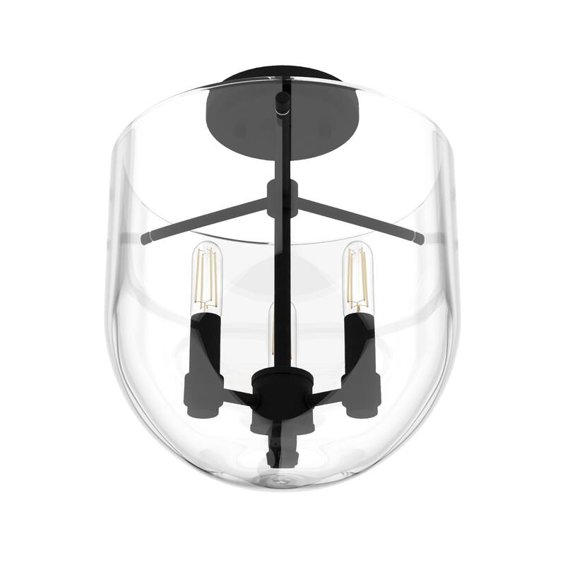 Hunter Sacha 3-Light Semi-Flush Mount Ceiling Light w/ Clear Glass - Entry, Dining Room, Kitchen Table - Modern, Low-Profile